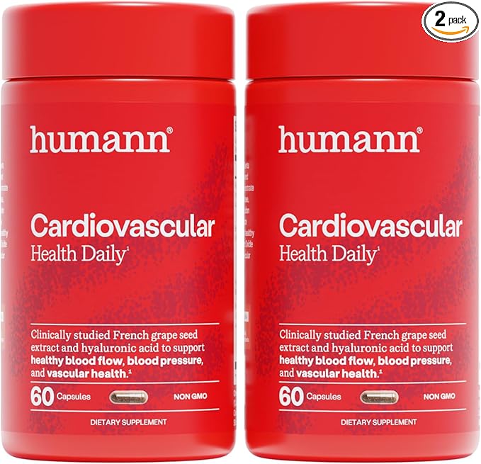 Humann Cardiovascular Health Daily 4-in-1 Vascular &amp Blood Pressure Support Grape Seed Extract &amp Hyaluronic Acid Circulation Supplement Plant-Based Non-GMO 120 Capsules