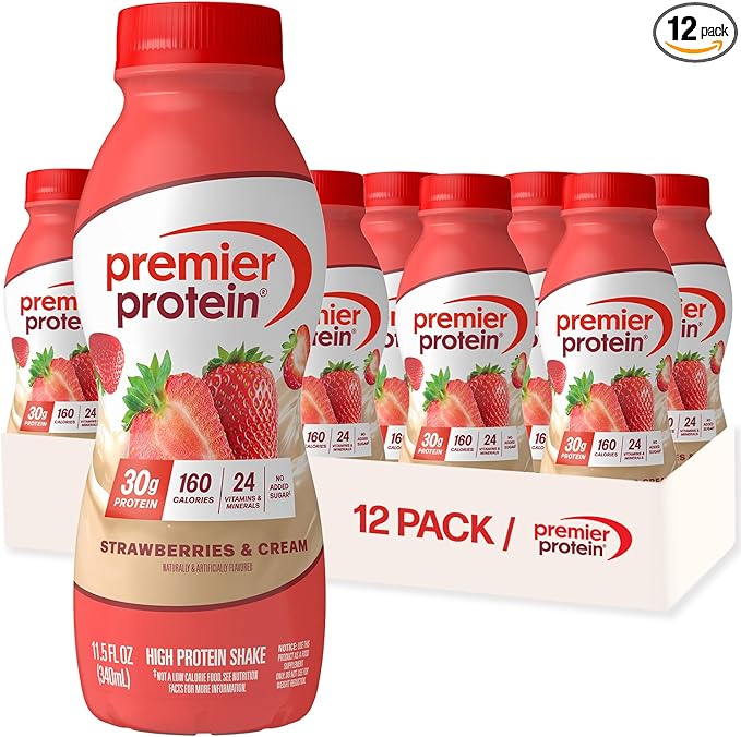 Premier Protein Shake Strawberries &amp Cream 30g Protein No Added Sugar 24 Vitamins &amp Minerals to Support Immune Health 11.5 fl oz 12 Pack