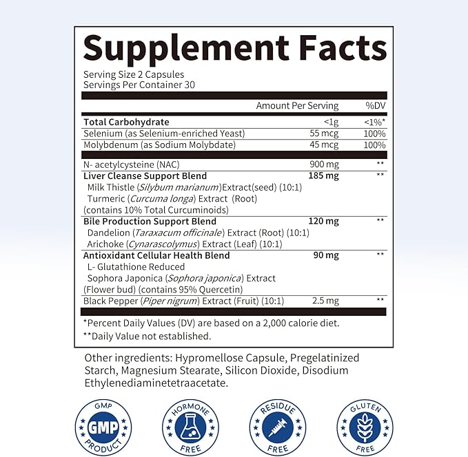 NAC Supplement 900 mg – Liver Cleanse Detox &amp Repair Antioxidant &amp Cellular Health Alcohol Defense Support – N-Acetyl Cysteine Capsules with Milk Thistle Turmeric Dandelion &amp Artichoke
