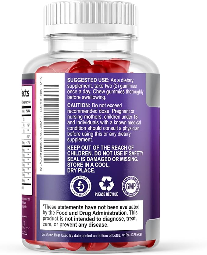 Probiotics for Women Gummies with Cranberry - 6 Premium Strains for PH Balance Digestive Health Vaginal &amp Immune Support 3 Billion CFU Women's Probiotic Gummy for Feminine Health - 120 Gummies
