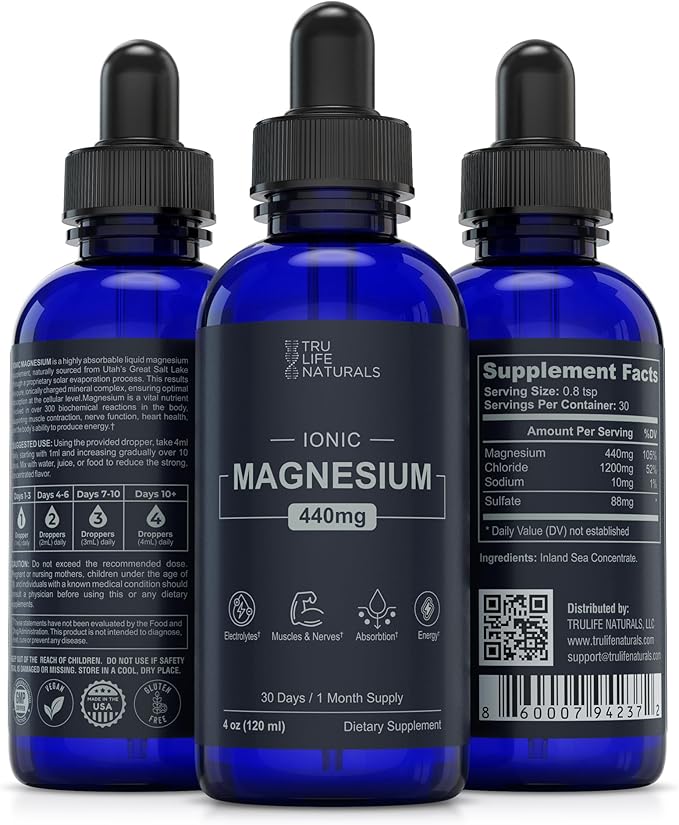 Ionic Magnesium Drops 440 mg- 4oz (48 Servings) Solar-Evaporated Concentrate from Utah’s Great Salt Lake | Liquid Magnesium Supplement for Vitality &amp Hydration Support - Muscle Bone &amp Nerve F