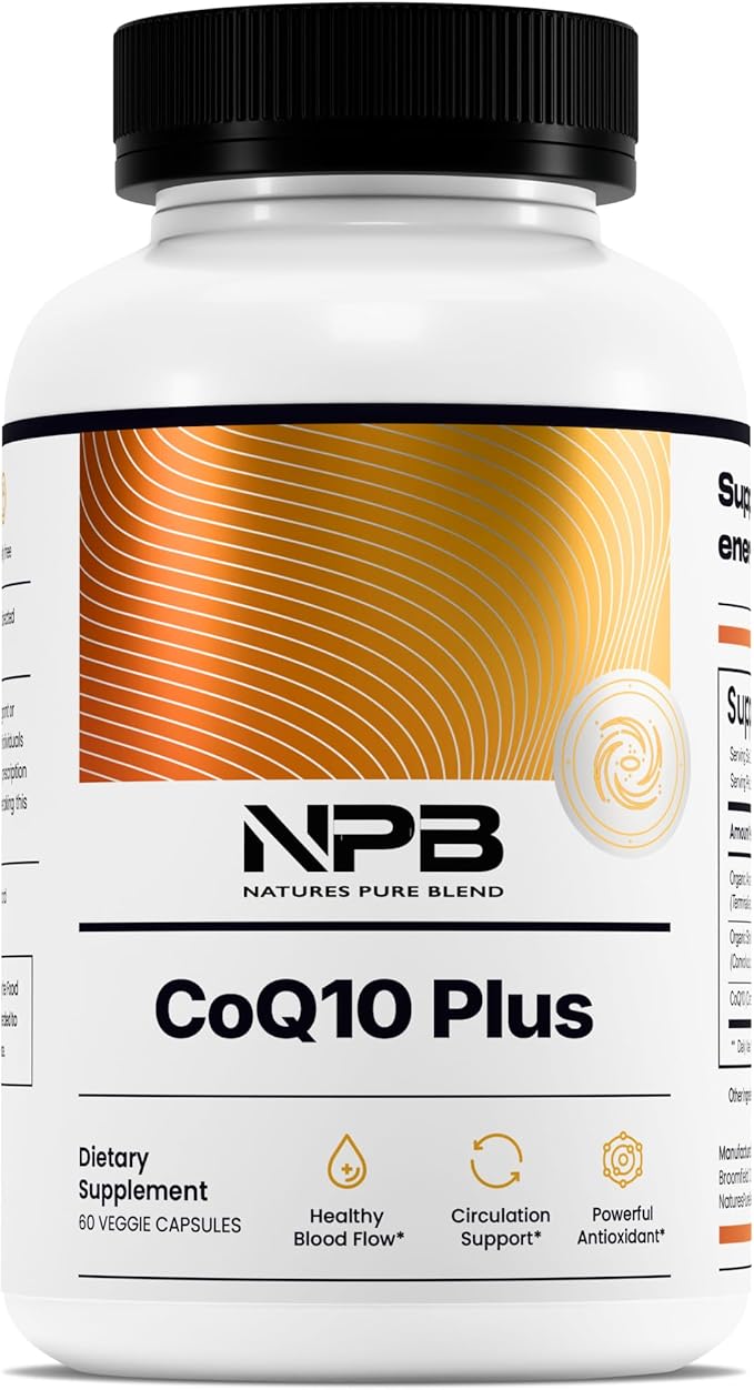 Nature's Pure Blend CoQ10 Plus – Antioxidant Formula with Arjuna &amp Shankhpushpi – CoQ10 Ubiquinol for Circulation Blood Flow &amp Energy – Coenzyme Q10 Supplement for Immune System – 60 Capsules