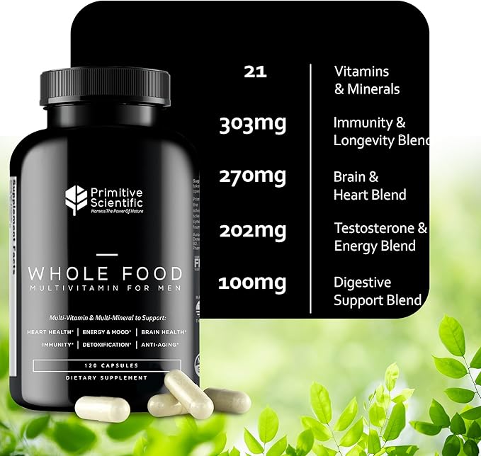 Whole Food Natural Multivitamin and Mineral Capsules for Men - All-Day Energy Inner Zen and Stronger You (120 Capsules)