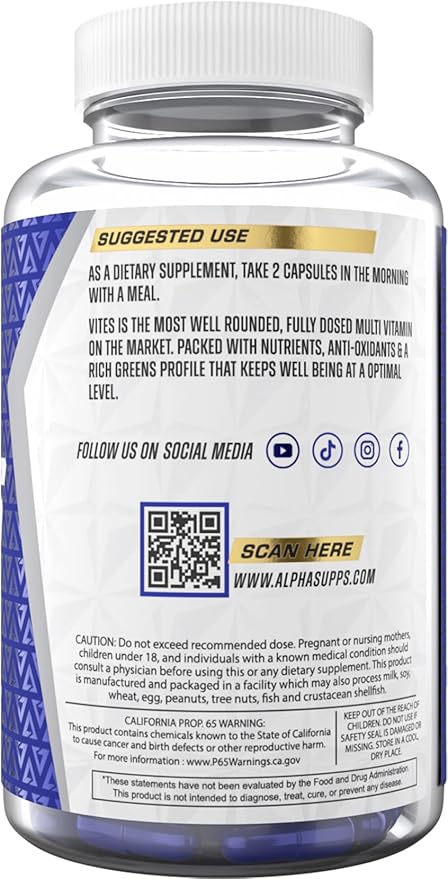 Alpha Supps Vites Men's Multivitamin Complete Daily Supplement with Fruits Veggies Energy Immune &amp Prostate Support - Daily Whole Food Vitamins with Antioxidants and Digestive Enzymes