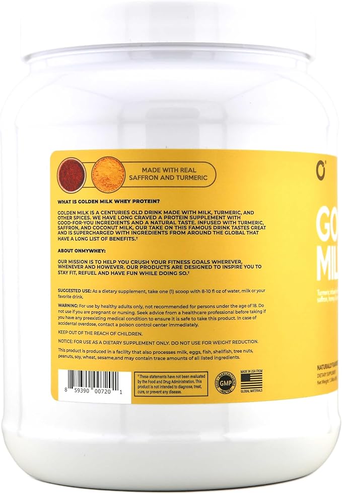 ONMYWHEY Golden Milk Whey Protein Powder – Turmeric Saffron &amp Cinnamon Infused Naturally Flavored 20 Servings