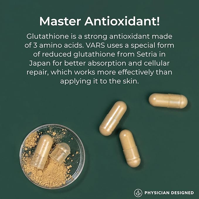 Physician Designed VARS Liposomal Glutathione Capsules - Patented Antioxidant Liquid Dietary Supplement Anti-Aging Detoxification Fortify Immune System Energy Management Skin Brightening 60 count