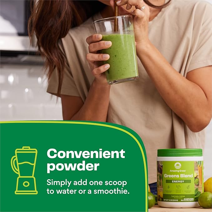 Amazing Grass Green Superfood Energy: Super Greens Powder &amp Plant Based Caffeine with Green Tea Beet Root Powder &amp Flax Seed Lemon Lime 100 Servings (Packaging May Vary)