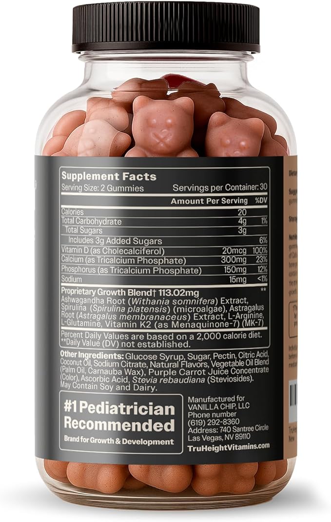 TruHeight Growth Gummies (Watermelon) Tall Nutrition for Natural Growth Supplement for Kids &amp Teens - Vitamin D K Calcium &amp Ashwagandha Bone Strength Vitamins D3 K2 Picky Eater Taller Age