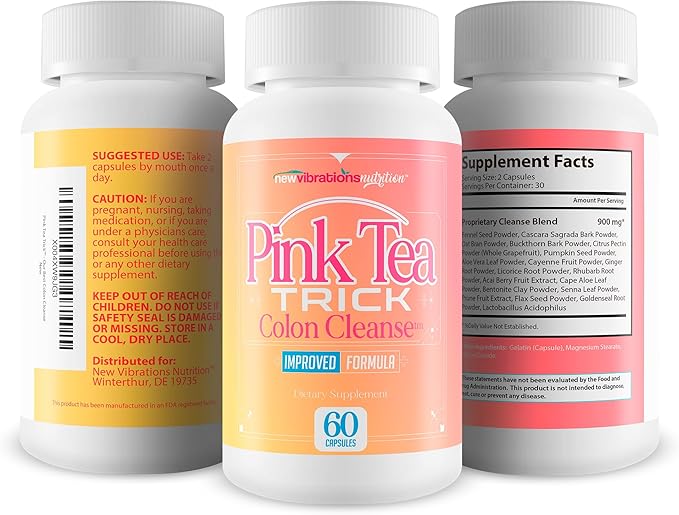 Pink Tea Trick Colon Cleanse - Our Best Gut Bloat Reducing Colon Cleanse Supplement - Slim Gut &amp Flush Out Waste &amp Toxins With This Detox Cleanse Probiotic - Natural Cleanse Detox - Pink Power