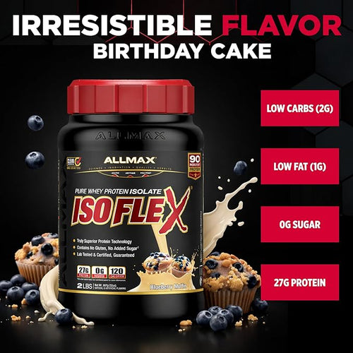 ALLMAX ISOFLEX Pure Whey Isolate Protein Powder - Gluten Free Low Lactose Sugar-Free - High-Protein Clean Keto-Friendly for Pre Post Workout Supplement for Women and Men | Blueberry Muffin 2lb