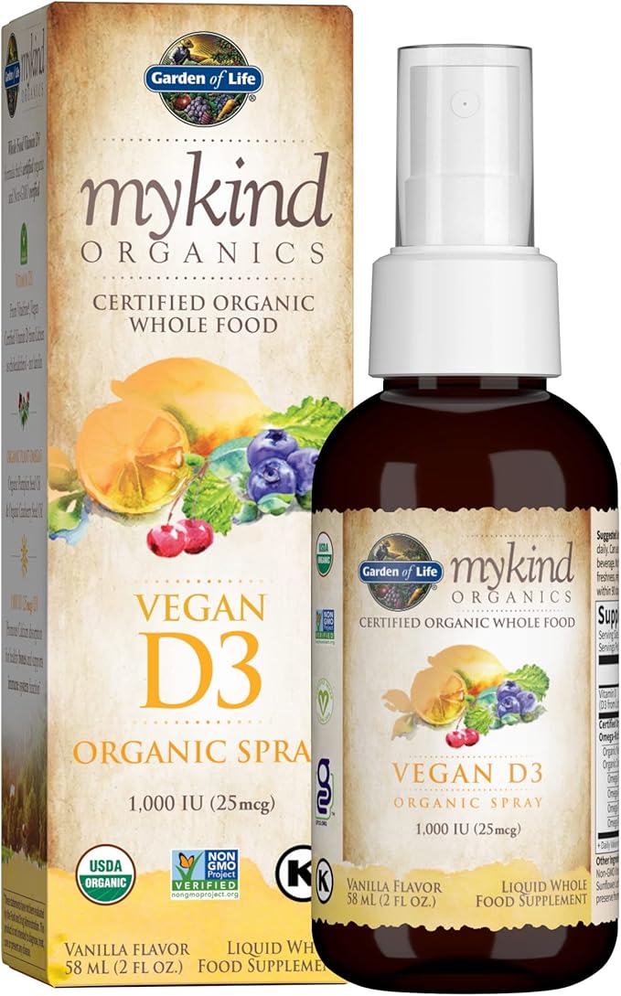 Garden of Life Organic Vegan Vitamin D3 1000 IU Liquid Spray with Omega Oils and Organic Vitamin C Spray for Immune Support 60mg - 2 fl oz Bottles