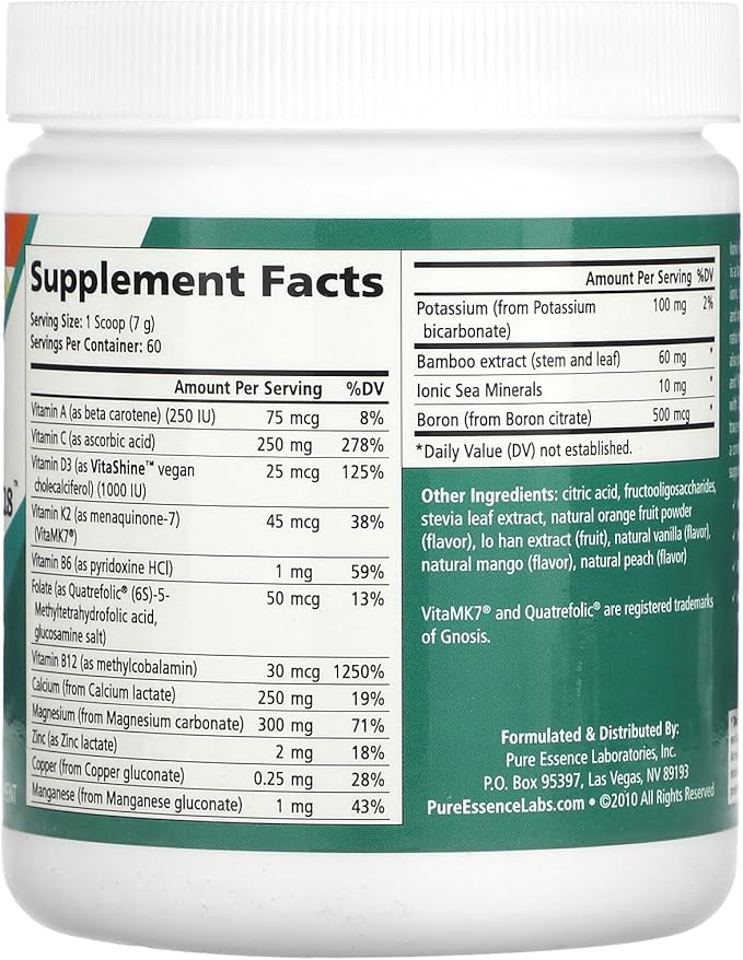 Ionic Fizz Super D-K Calcium Plus by Pure Essence - with Extra Magnesium Vitamin D3 Vitamin K2 - Orange Vanilla - 14.82oz