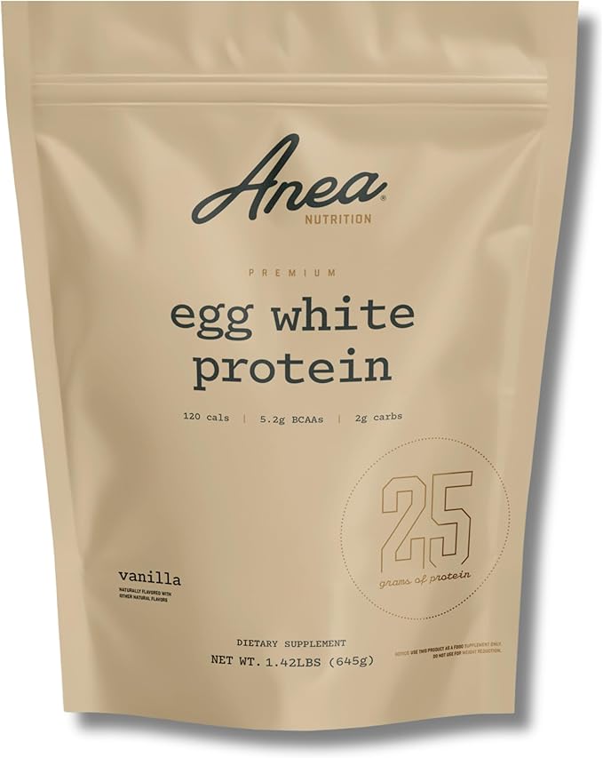 Anea Egg White Protein - Vanilla | 25g Protein | Cholesterol-Free | 5.2g BCAA | Complete Amino Acid Profile | Dairy-Free Gluten-Free Soy-Free | Smooth Vanilla Flavor | Made in GMP Facility
