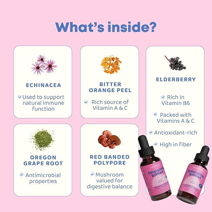 JoySpring Immune Drops – Kids Immune Support Supplement with Elderberry Extract Echinacea Oregon Grape Root &amp Orange Peel Liquid for Ages 3–16+ Years &amp Adults | 2 fl oz (60 Servings) (Pack o