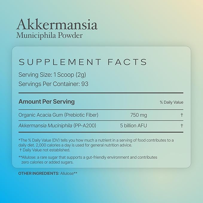 Akkermansia Powder | 5 Billion AFU per Scoop 93 Servings | Akkermansia Muciniphila with Prebiotic Fiber | Gut Health Microbiome &amp Metabolic Support Unflavored (93 Servings)