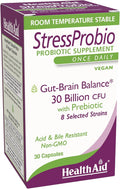 HealthAid StressProbio – Gut-Brain Probiotic Supplement 30 Billion CFU 8 Vegan Strains + Prebiotic 30 Capsules Supports Gut Health &amp Emotional Well-Being*