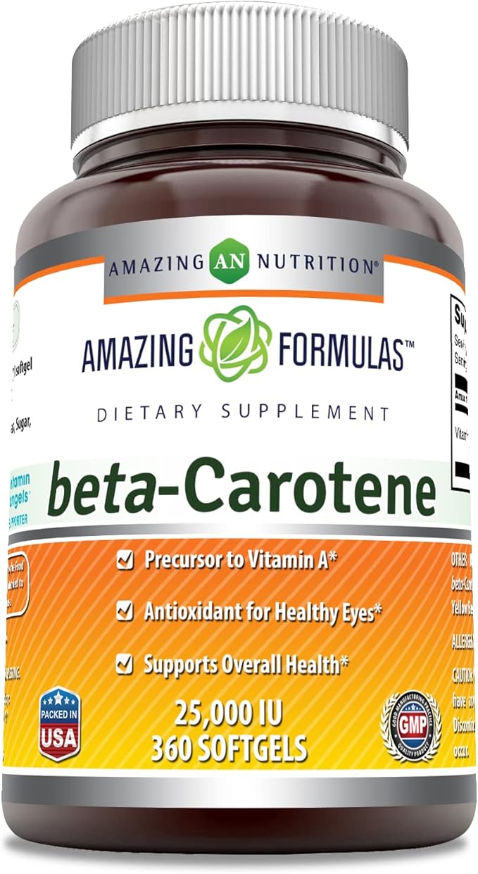Amazing Formulas Beta Carotene Supplement | 25000 IU | 360 Softgels | Non-GMO | Gluten-Free | Made in USA