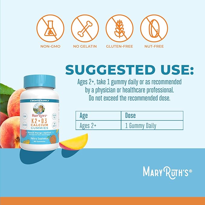 MaryRuth's Vitamin K2+D3 Gummies (Peach Mango &amp Apricot) &amp USDA Organic Probiotic Drops | Clean Label Project Verified® | Vitamins for Joint Support &amp Overall Health | Vegan Non-GMO Glu