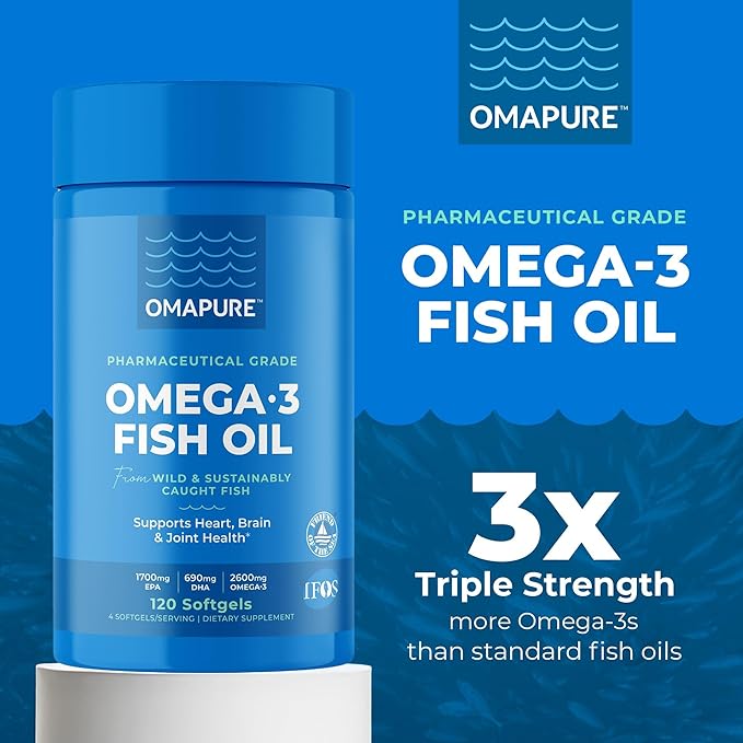 OMAPURE Wild Caught Omega-3 Supplements with High EPA &amp DHA (10 Bottles 120 Softgels) - Burpless Formula Supports Heart &amp Joint Health Promotes Brain Function