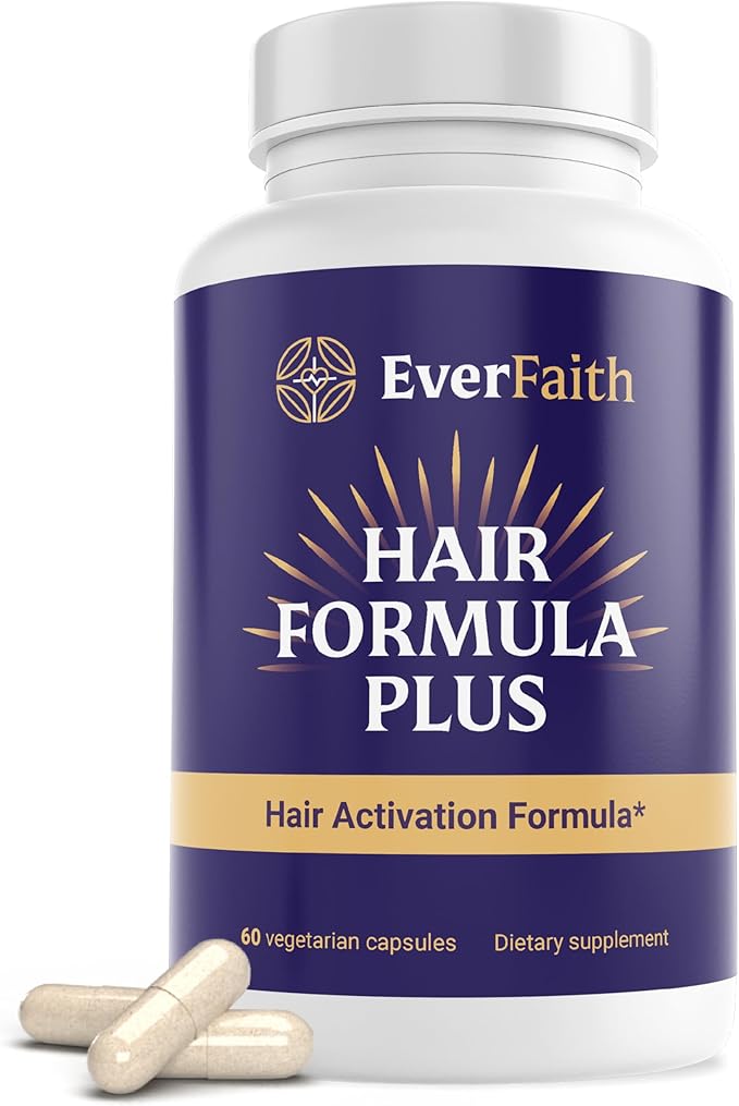 EVERFAITH Hair Formula Plus - Hair Growth Vitamins - Biotin for Hair Growth for Women &amp Men - with Keratin Collagen Saw Palmetto Horsetail Zinc Ashwagandha L-Lysine Iron &amp More - 60 Cap
