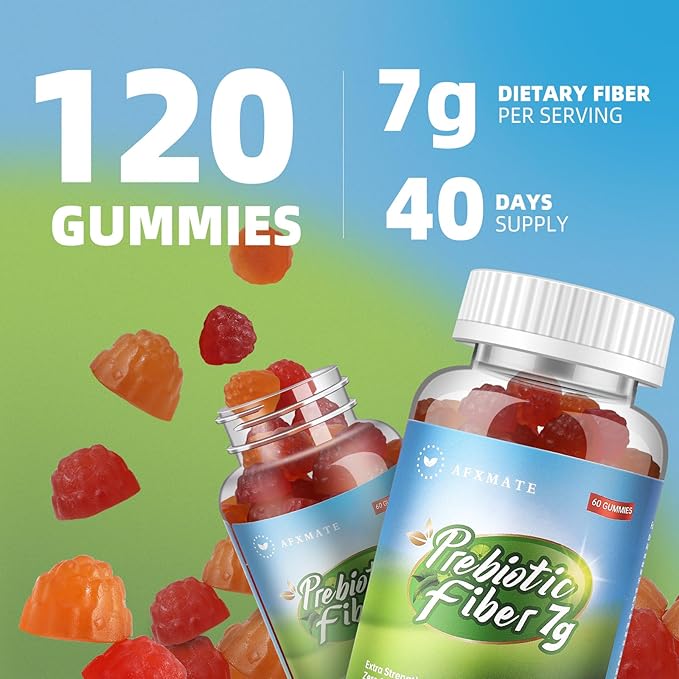 AFXMATE Fiber Supplement Gummies for Adult 7 g Fiber Sugar Free Vegan &amp Gluten Free - Digestive Health Regularity Support 120 Count