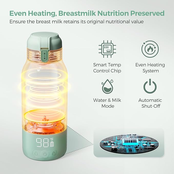 Momcozy Portable Bottle Warmer for Travel – Dual Heating Modes for Breast Milk &amp Water Portable Milk Warmer with Fast Heating &amp Long Battery Life 17 Ounces Large Capacity to Meet Your All-Da