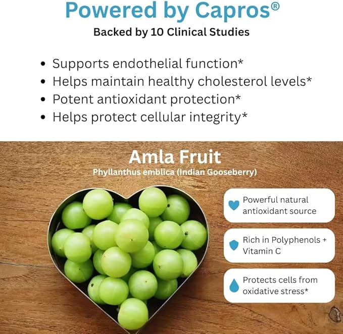 Xooma KardiaXyme Heart &amp Inflammation Support | Capros® Amla Extract + Senactiv® Polyphenol Complex | Antioxidant Circulation Cellular Vitality &amp Active Aging Supplement | 60 Capsules