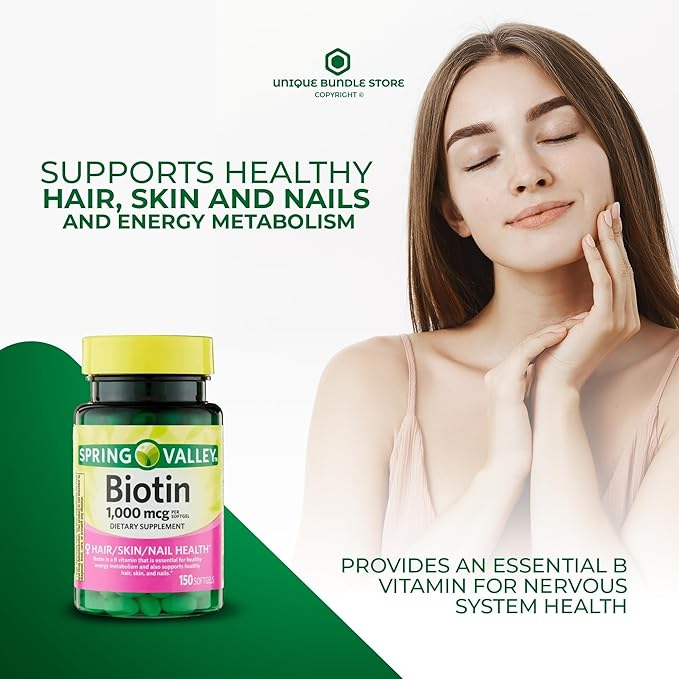 Unique Bundle Store Biotin 1000 mcg – 150 Softgels Biotin Supplement Gluten Free Daily Supports Healthy Hair Skin and Nails Vitamins for Women (Pack of 2)