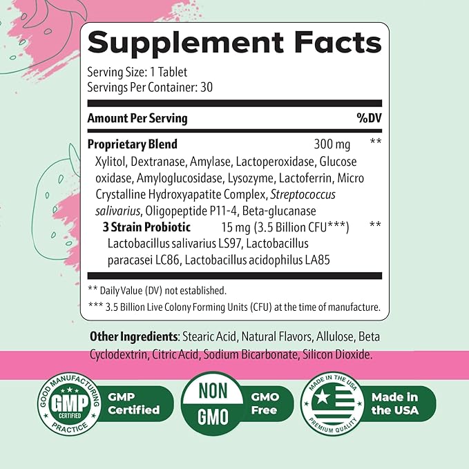 Oracare – Daily Oral Support with Enzymes Hydroxyapatite Xylitol &amp 3-Strain Probiotic Blend – Non-GMO Stimulant-Free Formula – Made in USA – 30 Melt-In-Mouth Tablets 3 Month Supply