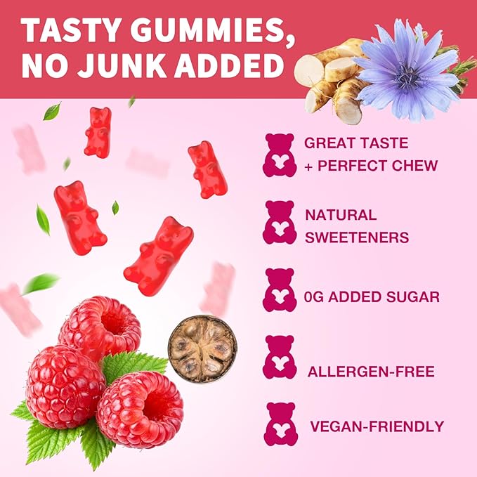 Fiber Gummies for Digestive Health &amp Regularity Sugar-Free High Fiber Supplement for Adults &amp Kids Soluble Dietary Fiber Vegan Fiber Supplements for Men &amp Women 120 Count