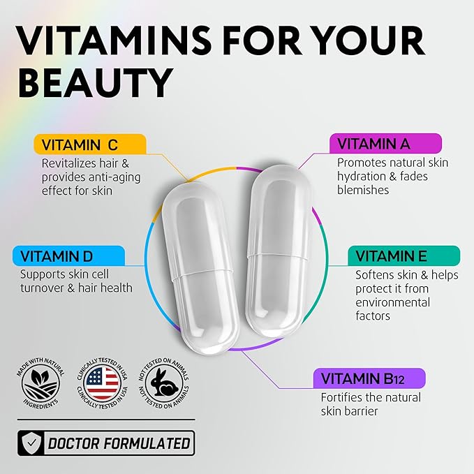 Biotin 10000 mcg with Collagen &amp Keratin and Mullein Leaf Lung Support Drops Bundle – Hair Skin and Nail Vitamins Plus Lung Cleanse and Respiratory Detox for Men and Women – 60 Caps and 2 oz