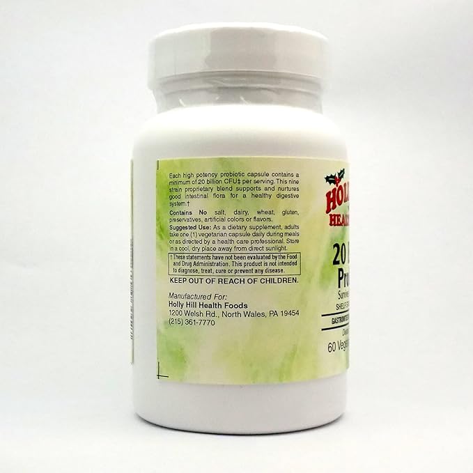 Holly Hill Health Foods 20 Billion CFU Probiotic 60 Vegetarian Capsules