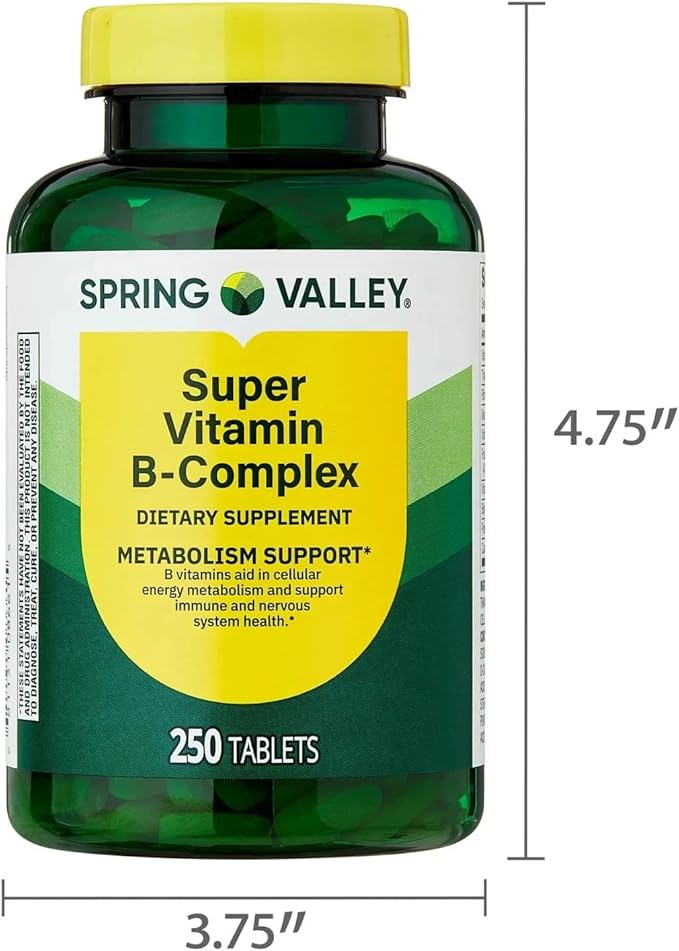 Spring Valley Super B-Complex 250 Tablets Energy &amp Metabolism Support Dietary Supplement 250 Count