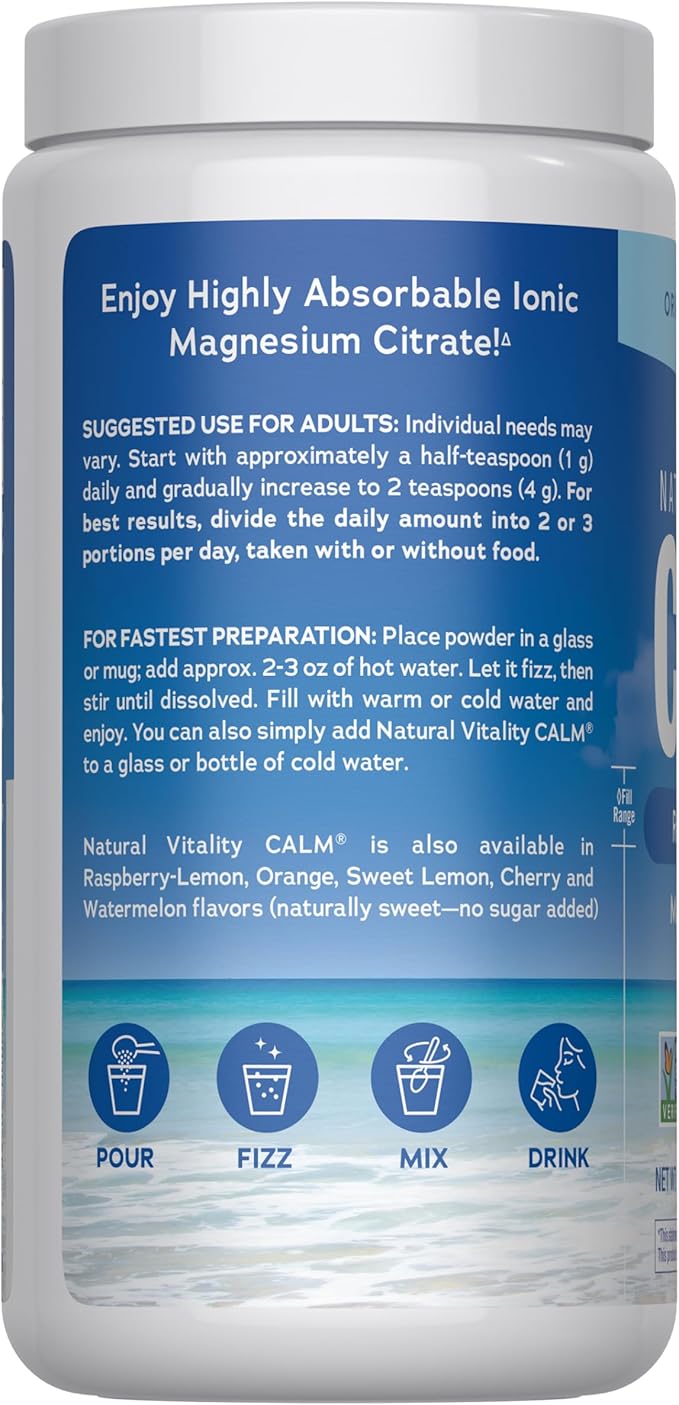 Natural Vitality Calm Magnesium Supplement Anti-Stress Drink Mix Powder Gluten Free Vegan &amp Non-GMO Original Unflavored 16 oz