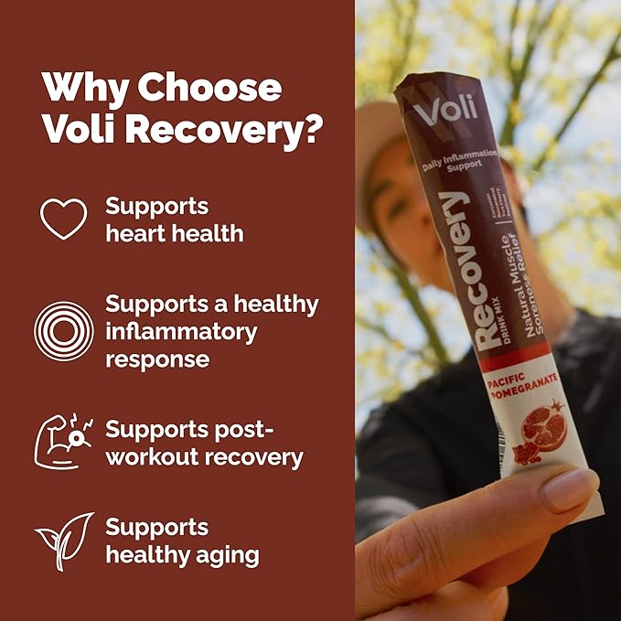 Voli Recovery - Post Workout Superfood Powder | Plant-Based Drink Mix Packets with Curcumin Ginger &amp Vitamin C for Muscle Recovery &amp Detox Support Inflammation &amp Leg Cramps Support Vega