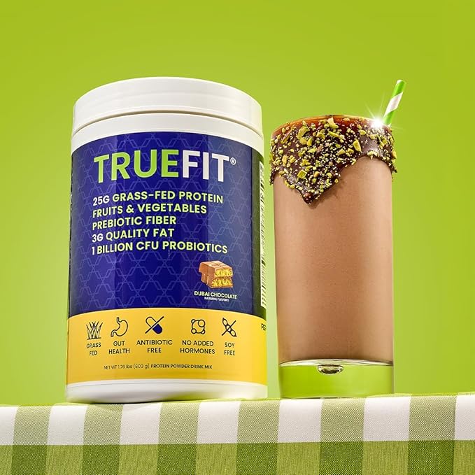 TrueFit High Fiber Protein Powder Grass-Fed Whey Meal Replacement Shake with Prebiotics Probiotics &amp Organic Superfoods Keto Friendly Gluten Free