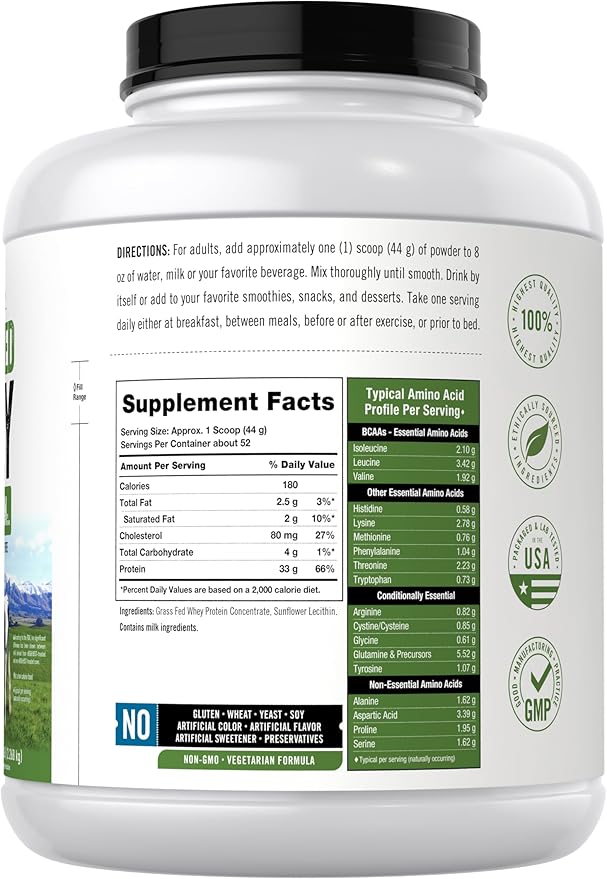 Carlyle Grass Fed Whey Protein Powder | 5lb (80 oz) | 33g of Protein Per Serving | Unflavored | Sugar and Hormone Free | Non-GMO and Gluten Free Supplement | by Herbage Farmstead