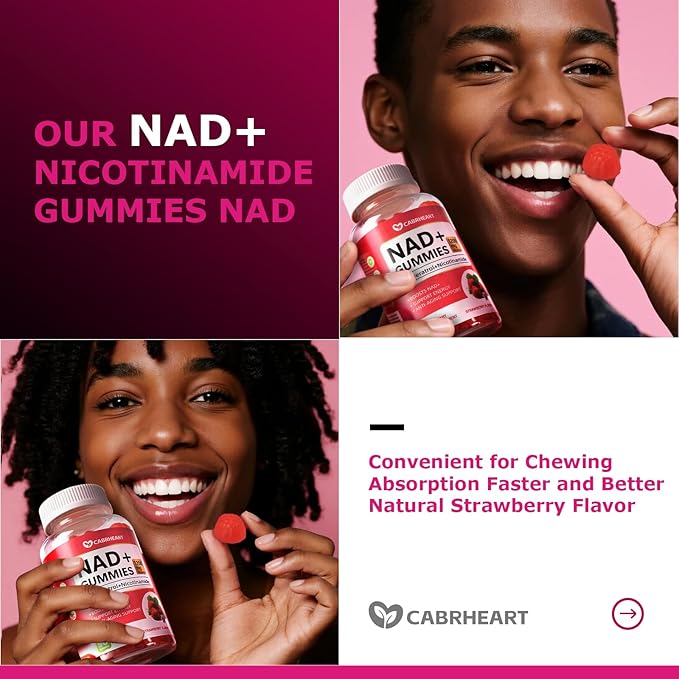 NAD Gummies for Women Men-1200mg Liposomal NAD+Resveratrol SupplementNicotinamide RibosideQuercetin for Anti-AgingCell ActivationDNA RepairStrawberry Flavor90 Count