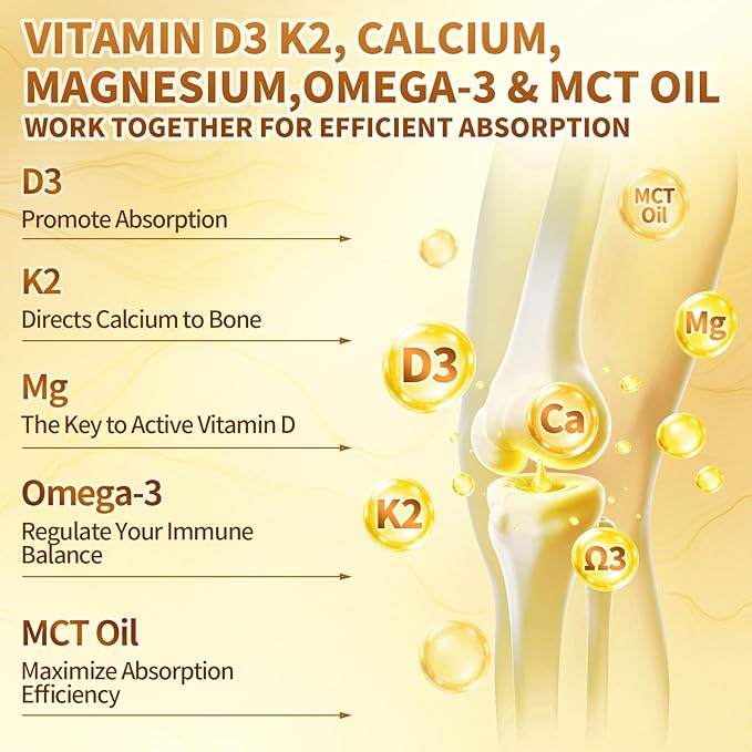 VivoNu Vitamin D3 K2 Drops D3 20000 IU &amp K2 as MK-7 400mcg Orange Flavor Vitamin D Liquid Drops Supplement with Magnesium Calcium Zinc &amp Omega 3 for Immune* Mood* Bone* Health