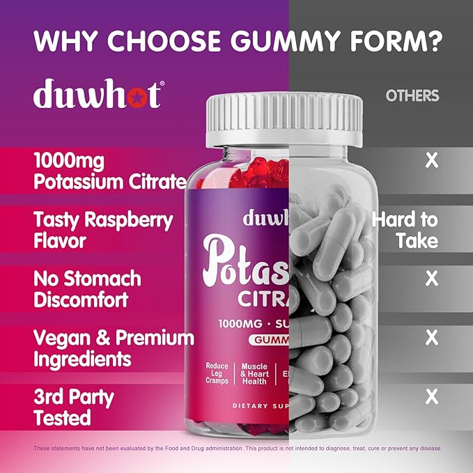 Potassium Citrate 1000mg Gummies Potassium Supplement for Adults Women &amp Men Support Leg Cramps &amp Muscle Health 120 Chewables