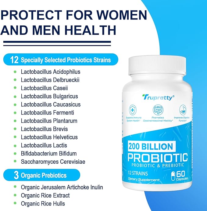 200 Billion Cfus 12 Strains Probiotic with 3 Organic Prebiotics Probiotics for Women Men Daily Supplement for Immune Gut Digestive Health Shelf Stable Non GMO 240 Caps (240-Days Supply)