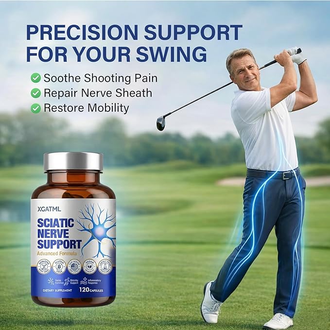 Sciatic Nerve Health Support Supplement 120 Capsules Advanced Nerve Support Capsules with R-ALA Benfotiamine &amp Vitamin B Complex Supports Back Leg &amp Glute Comfort Vegan Non-GMO