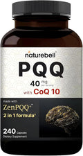 NatureBell PQQ with CoQ10-240 Capsules - 40mg Active PQQ with 10mg Coenzyme Q10 - Cellular Energy &amp Cognitive Function Support - Antioxidant Nutrients for Heart &amp Brain Health*