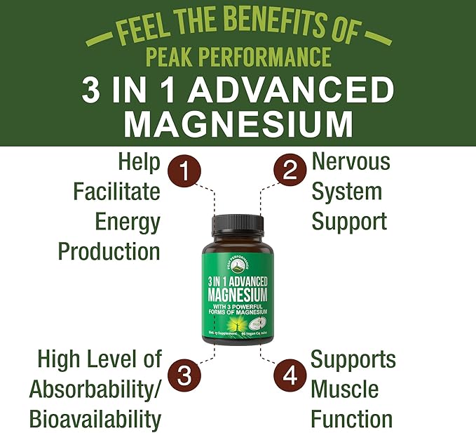 3 in 1 Advanced Magtein Magnesium Complex Capsules with Clinically Tested Magnesium L-Threonate Glycinate &amp Taurinate. High Absorption &amp Bioavailability. Support Brain Focus &amp Memory. 90