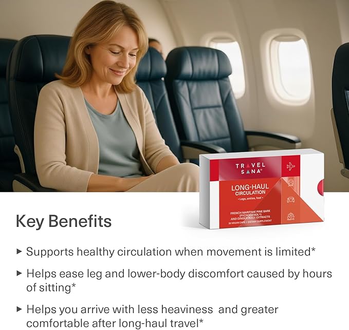 Pycnogenol 100mg &amp Ginger Extract | Supports Healthy Circulation Vein Health &amp Leg Comfort | Helps with Occasional Swelling in Legs &amp Feet | Long-Haul Travel Essentials | 30 Vegan Caps