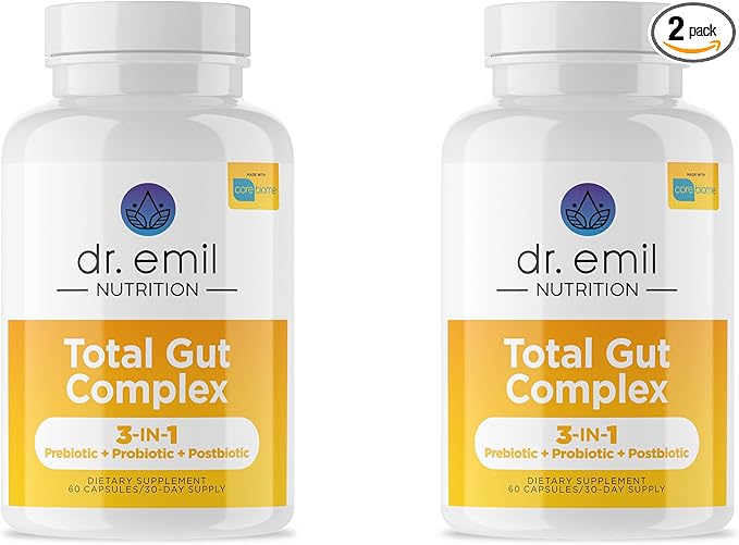 DR. EMIL NUTRITION Total Gut Health Complex - Prebiotic + Probiotic + Postbiotic Gut Health Supplements for Women and Men - Probiotics for Digestive Health &amp Gut Health 120 Capsules