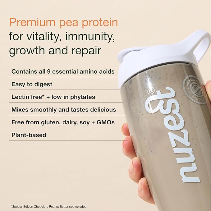 Nuzest Vegan Pea Protein Powder - Clean Lean Protein 10 Servings 20g Protein Smooth Vanilla Protein Shake Mix + Sports Shaker Bottle 24oz
