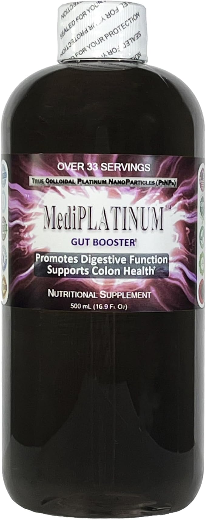 MediPLATINUM Gut Booster True Colloidal Platinum PtNP Nutritional Supplement - 500 mL (16.9 Fl Oz) in Clear BPA-Free Plastic Bottle