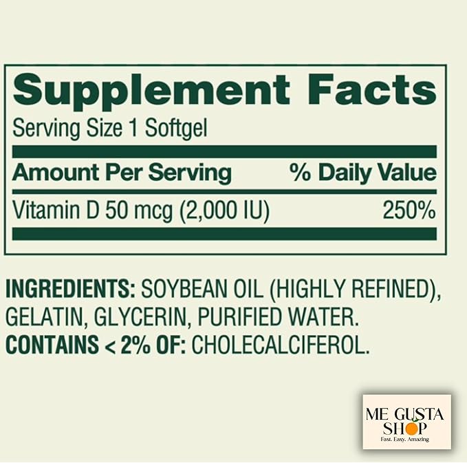 Spring Valley Vitamin D Supplement Softgels 50 Mcg (2000 IU) 400 Count + Me Gusta Sticker