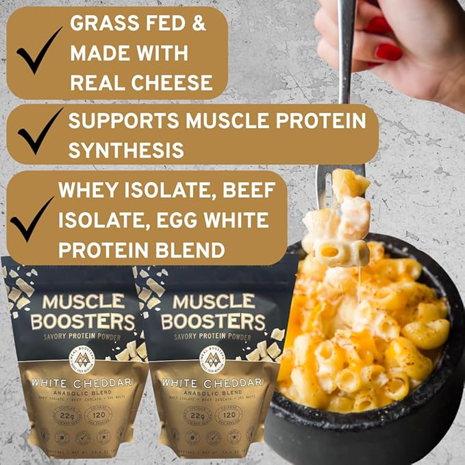 Muscle Boosters Savory Protein Powder | 22g Protein per Serving | Whey Isolate Beef Isolate Egg White Cooking-Friendly Protein Supplement